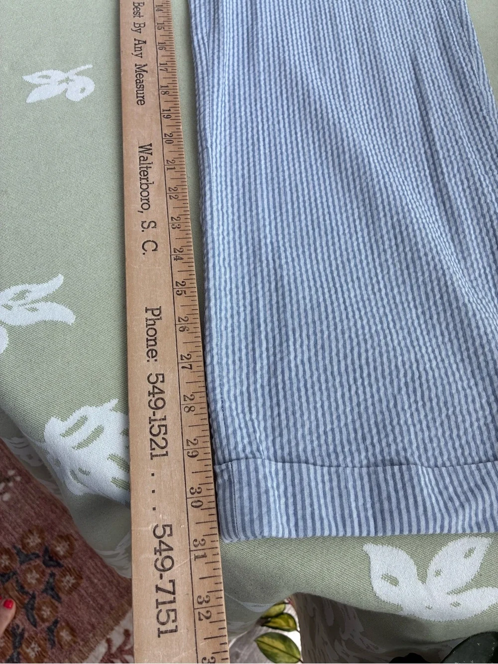 Charleston Khakis Men’s Seersucker Pants 36x31 Blue White Stripe 100% Cotton